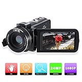 カムコーダーデジタルビデオカメラフルHD 1080P、FamBrowカメラ24MP 16Xデジタルズーム3.0インチ270度LCD回転スクリ