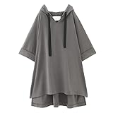 [n'OrLABEL] オシャレウォーカー 【ゆるラフキーネックパーカー】パーカー フード レディース 春夏 フーディー 半袖 五分袖 カットソー キーネック 無地 シンプル レディース Tシャツ パーカー 大きいサイズ ゆったり thn0303