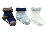 3足組ベビー靴下クルー丈 パイルソックス 9-14㎝ スベリ止め付