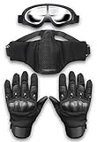【 サバゲー 装備 セット 】 サバイバルゲーム ３点セット [ マスク ゴーグル グローブ ] LUMO-TAC (黒, グローブM)