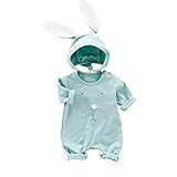 ベビー ロンパース かわいい ウサギ 2点セット カバーオール 長袖 赤ちゃん服 幼児 子供服 男の子 女の子 フード付属 満月 出産祝い プレゼント (グリーン, 66)