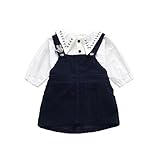ベビー服 子供服 女の子ワンピース Pojour 可愛いつりスカート 長袖ドレス オシャレ2セット 秋 通園 発表会 旅行 記念日 プレゼント 白