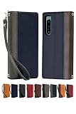シズカウィル Xperia 10 iv SO-52C SOG07 A202SO ケース カバー 手帳型 本革調 レザーケース ネイビー×グレー 1個入り