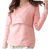 （ハナハナ) HANAHANA 柔らか あったか 裏起毛 簡単 授乳服 伸縮性抜群 長袖 Tシャツ 授乳口付 i051 (ブイネック L, ピンク)