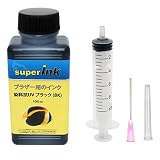 ブラザー （BROTHER）用 ブラック プレミアム （染料抗UV） 詰め替え 互換インク superInk 100ml （全機種対応） + 手袋1組 + 10ml注入器 + 針 + キャップ