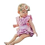 Karchi ベビー服 女の子 サロペット風 ロンパース 可愛い　袖無し レース 花柄　カバーオール 春夏服 誕生日　お出かけ　パーティー ０－２４ヶ月設定 ピンク (0-6M)