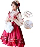 [JIURUN] ワンピース ロリータ 長袖 ゴスロリ コスプレ アニメ 森ガール ロリータ 大きいサイズ ドレス 女装 服 cosplay lolita ゴシック ワンピース ジャンパースカート かわいい コスプレ ブラウス クリスマス ハロウィン お嬢様 蝶結び (L, レッド 長袖)