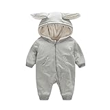 エルフ ベビー(Fairy Baby)赤ちゃん着ぐるみ パジャマ カバーオール ロンパース フード付き うさぎ耳 長袖防寒 出産祝い 59cm グレー