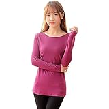 デコルテすっきり 授乳Tシャツ ストレッチ すっきりネックラインC-0096 春 秋 (L, ワインレッド)