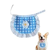 ペット用 よだれかけ 犬 バンダナ 可愛い 花柄 レース 犬 猫用 唾液タオル ビブ スタイ 猫 小型犬 中型犬 (ブルー)