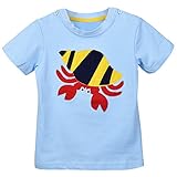 OKIDSO 子供ポロシャツ　男児Tシャツ　ベビー服　普段着　学校用　旅行用　夏秋新作　綿100%　半袖　刺繍　ブルー　100-140CM カワイイ (130CM, カニ)