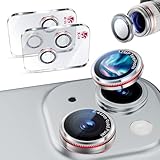 iPhone 15/15 Plus/14/14 Plus用 カメラ保護 フィルム 2枚セット いphone15/15 Plus/14/14 Plus カメラ保護カバー アルミ合金 9H強化ガラス 露出オーバー防止 貼りやすい 耐衝撃 超高透過率 かっこいい-チタンシルバーレッド