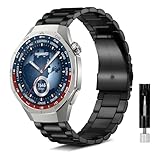 [KeeFos] 22mm バンド Huawei Watch GT Runner 2/GT6 Pro 46mm/GT6 46mm/GT5 Pro/GT5/GT4/GT3(46 mm) 対応 交換ベルト スマートウォッチ 替え ステンレス 金属ベルト 長さ調整器具付き 交換バンド Huawei Watch 5/4Pro/4/3Pro/3(46 mm) 対応 - ブラック