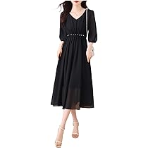 Amazon.co.jp: [セイラ] ワンピース 夏 シフォン vネック 五分袖