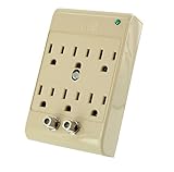 Leviton 3500-PC W/CATV, 540 Joules, Plastic Housing 120 Volt 15 Amp Surge Protected, 6-Outlet Surge 
