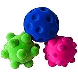 Rubbabu天然ゴムFoam応力Sensory Balls with Fuzzy触覚サーフェスのベビー幼児用 – 3 Pack in Net Bag