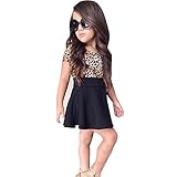 Domybest　ベビー服 子供服　女の子 ワンピース　赤ちゃん　女児 スカート　サンドレス 可愛い ドレス ガールズ ワンピース コスチューム　ヒョウ柄　半袖　春　夏　秋　出産祝い　誕生日 入学式 