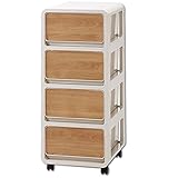 選べる10タイプ スリムプラスチックチェスト 木目調プラスチックチェスト バウム 4段 No.6 キャスター付き 完成品 収納棚 収納チェスト 木製風前板 収納ケース 引出し 小物入れ おしゃれ 北欧 (4段タイプ, 木目調前板 No.6)