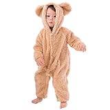 （赤ちゃんまーけっと） クマ 着ぐるみ 赤ちゃん ベビー カバーオール ロンパース 防寒着 ボア モコモコ ギフト ベージュ 60 - 70cm