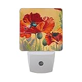 naanle Red Poppy Flower花onオレンジ背景自動センサーLED Dusk to Dawnナイトライトプラグinインドアfor Adults