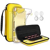 GeeRic スイッチライト 対応 ケース 保護セット Switch Lite 対応 シリコン ケース Switch Lite 対応 ガラスフィルム 2枚 Switch Lite 対応 収納 ハードケース 親指キャップ 4個入り スイッチ ライト 対応 収納 カバー 黄色い
