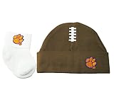 Clemson TigersブラウンオレンジFootball幼児新生児帽子ブーティベビーギフトボックスCU
