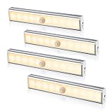 number-one 4パック充電式LEDモーション検知クローゼットライト、DIYスティックオンポータブル10-ledワイヤレスキャビネットNight /階段/ステップライトバーwith磁気ストリップ