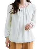 [ニッセン] ブラウス 長袖 シフォン タック カットソー裏地付 秋 冬 レディース オフィス ビジネス 通勤 洗える 春 秋 白 オフホワイト M