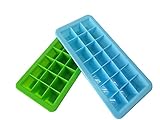 製氷皿アイスキューブトレーシリコンのこぼれにくい蓋付き完全に42個の四角氷 製氷皿（パック2個） - フレキシブルラバープラスチックアイスキューブS凍結ツール - 青緑