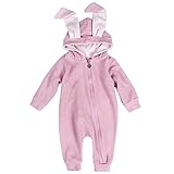 VIYOR ベビー服 赤ちゃん 着ぐるみ カバーオール ロンパース フード付き うさぎ耳 春秋 防寒着 ピンク 73cm