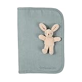 トラセリア 母子手帳ケース リネン 大型ポケット カード入れ ファスナー ポケットあり 出産祝い プレゼント (うさぎ/グリーン)