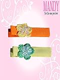 マンディ ベビー ヘアクリップ 2個セット Spankle Flower Green_Yellow