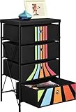 Kids Toy Organizer with 4 Drawers - Fabric Storage Bins, Black with Retro Stripes [並行輸入品]