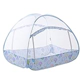 子供用 蚊帳　ワンタッチ式　モスキートネット 　エアコン 風よけ 冷風除け　折りたたみ　きのこ柄 (約120cmx70cmx高さ85cm)