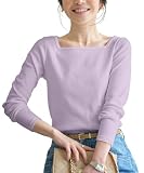 [神戸レタス] ロンT Tシャツ ティーシャツ カットソー レディース 長袖 リブTシャツ トップス オフィス [C3655] M 浅Vネック ブラック