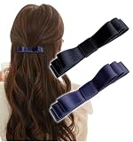 [Herbeluemily] バレッタ リボン サテン 2本セット シンプル 大人向け フォーマル おしゃれ ヘアクリップ プレゼント ブラック＋ネイビー HM-0184-R04-BK+NV