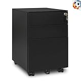 DEVAISE ワゴン キャスター付き サイドワゴン サイドキャビネット オフィスワゴン デスクワゴン プリンターワゴン インキャビネット プリンター台 袖机 ３段オールロック 鍵付きスチール製 ブラック AJPB 新生活 6-5