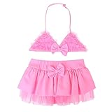 Domybest 子供水着 ベビースイミングウェア 女の子 トップス+パンツ 2点セット ビーチウェア ビキニ メッシュスカート レース リボン 可愛い 柔らかい ホリデー 海水浴 温泉 プール 水泳