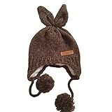 GZHOUSE キッズ　帽子　マフラーセット　ニット帽 キッズ 赤ちゃん　耳保護付き 綿　無地　暖かい　ユニセックス 　ロープとポンポンが付き (コーヒー)