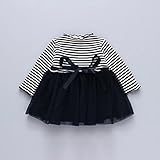 ベビー服 女の子ワンピース 子供服 Pojour 可愛いストライプ柄スカート 長袖ドレス オシャレ 秋 綿 通園 発表会 旅行 記念日 プレゼント 黒