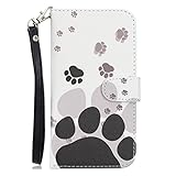 case For iPhone 12/12Proカバー 携帯 アイフォン12/12プロケース あいほん12/12ぷろケース手帳型かわいい猫の足跡 ストラップ スタンド機能付き マグネット付き カード収納 財布型 全面保護 (B1, に適用するiPhone 12 /iPhone 12 Pro 6.1インチ)