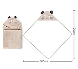 Sinland コーラルベルベットフード付き ベビー バスタオル 動物柄 男女兼用 ライトブラウン 90CM X 90CM