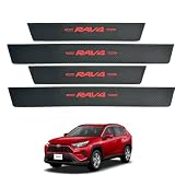 JuYuna RAV4全系専用 スカッフプレート サイドステップガード 保護ステッカー サイドステップガーニッシュ 両面テープ(レッド)