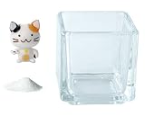花市場直送便 ミニチュアガラス 三毛猫立ち & カラーサンド ホワイト & 植え込み用グラス ニューブロックS