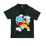 BabyChips 飛行機と女の子(名入れ半袖ベビーTシャツ) 120 ブラック