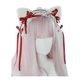 [pkpohs] ヘッドドレス 猫耳 ねこ耳 ロリータ メイド服 髪飾り カチューシャ リボン (レッド)