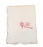 Gorgeous White Waffle ABC Baby Cotton Shawl PINK PRINCESS WAND & CROWN Design With Scalloped Edging 