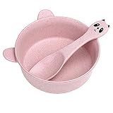 Kids Wheat Strawボウルスプーンセットanti-hot anti-dropキュートパンダ幼児用テーブルウェア ピンク JPTUSCA0858