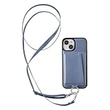 HanaRo iPhone15 用 ケース スマホケース ショルダー ストラップ セット 縦開き カード収納 ポケット ブルー