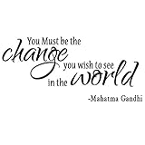 You Must be The Change You Wish to See in The World Bedroom Quote Decors Wall Saying Decals Quote fo